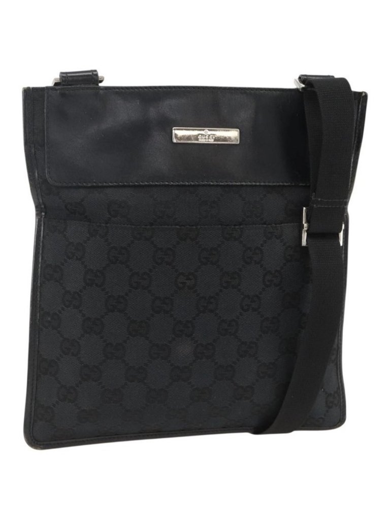 Authentic Gucci Gg Canvas Shoulder Bag Black Silver 019 0348